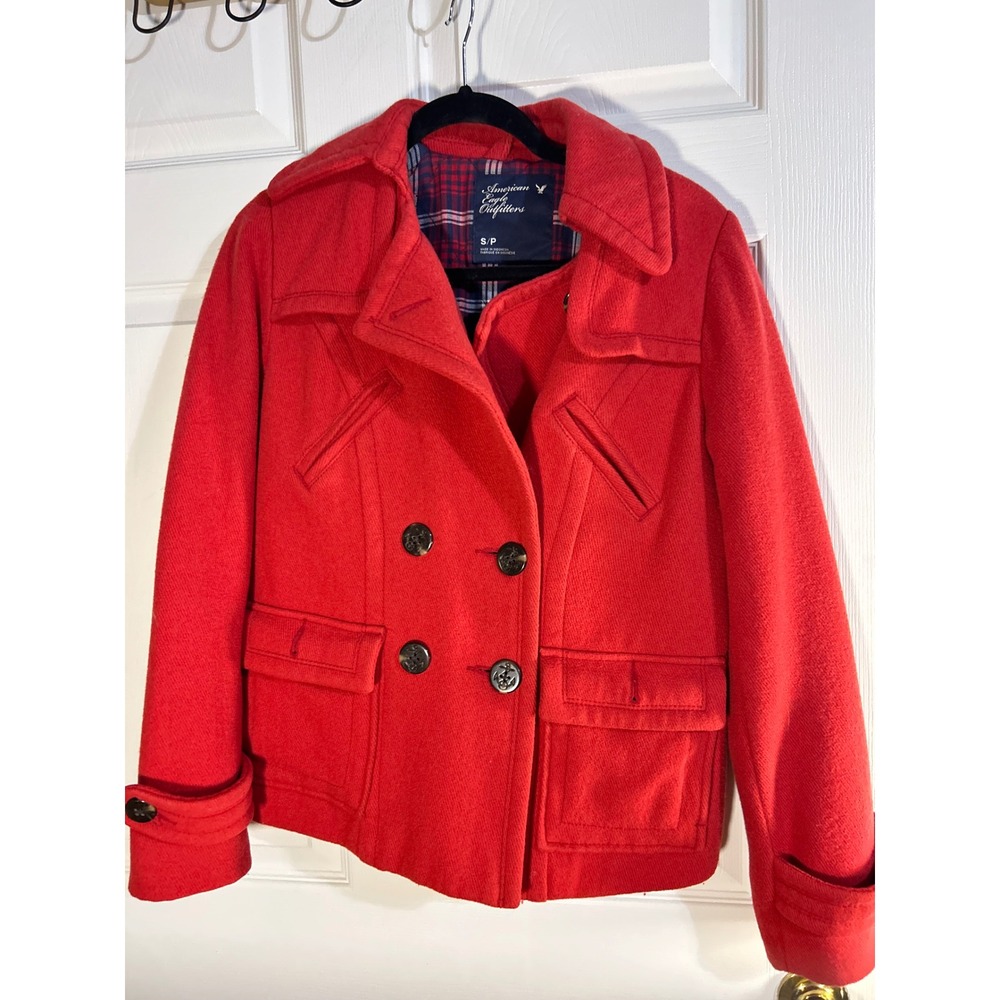 American Eagle Outfitters‎ Red Wool Blend Pea Coat Jacket Womens S/P